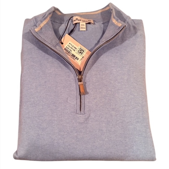 Peter Millar Mens Cottage Blue Crest Quarter-Zip Sweater, NEW WITH TAGS - Picture 3 of 8